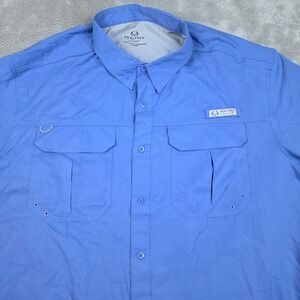 Realtree Fishing Shirt Mens 2XL Short Sleeve Vented Back Utility Pockets Blue